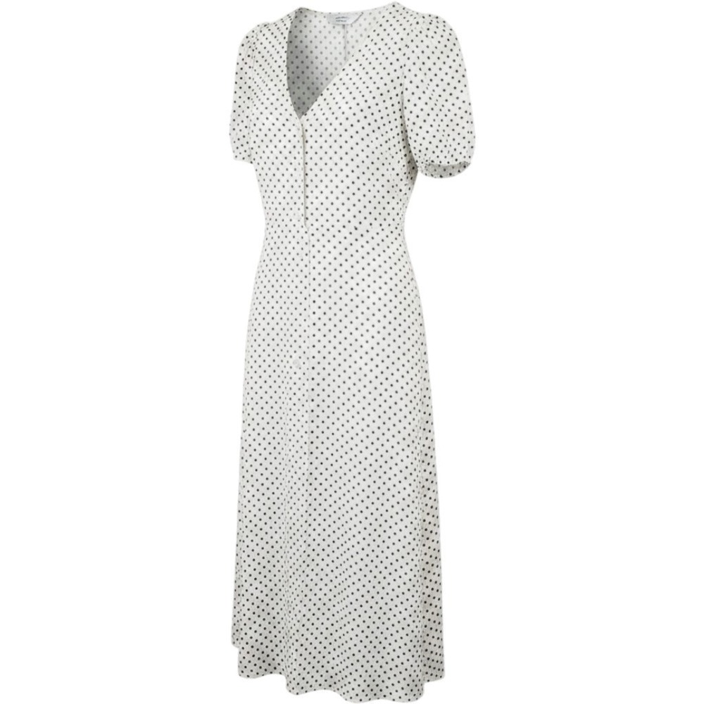 Paris Atelier Polka Dot V-Neck Midi Dress White Black Sz 10 Retro Feminine Chic